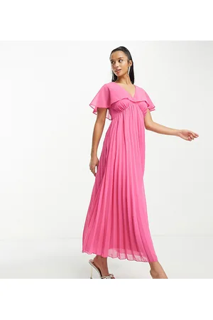 ASOS Donna Vestiti lunghi - ASOS DESIGN Petite - Vestito lungo acceso con fondo a pieghe e maniche a mantella