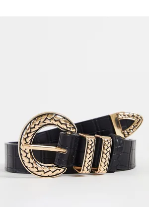 My Accessories Donna Cinture vintage - London - Cintura nera con fibbia con dettagli color oro vintage