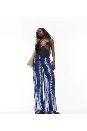 Topshop Pantaloni da mare in chiffon con stampa "Batik" in coordinato