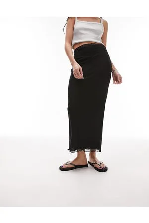 Topshop Gonna midi in rete nera con finiture in pizzo nera