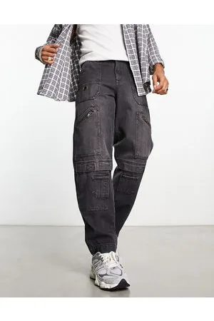 ASOS Jeans larghi multitasche con zip nero slavato