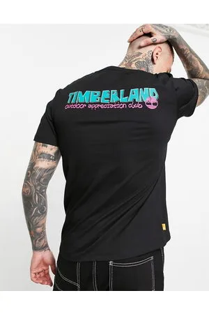 Timberland T-shirt nera con stampa stile outdoor sul retro