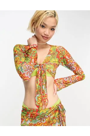 ONLY Top da mare corto in rete a fiori anni 