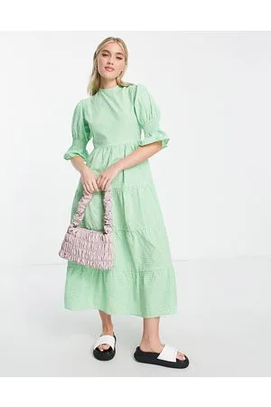 Influence Vestito midi a maniche corte a quadretti con volant