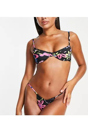 COLLUSION Top bikini con ferretto a fiori arricciato