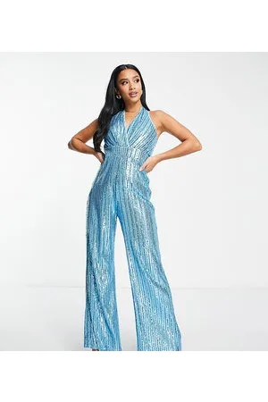Jaded Rose Tuta jumpsuit a fondo ampio allacciata al collo a righe con paillettes