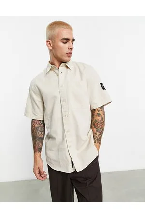 Calvin Klein Camicia beige in misto lino a maniche corte
