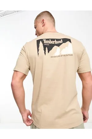 Timberland T-shirt beige con stampa di montagne sul retro