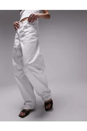 Topshop Pantaloni a fondo ampio bianchi con linguetta sul retro