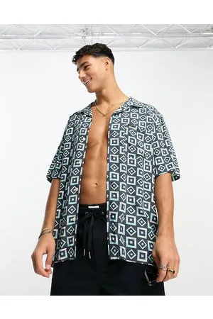 Lee Resort - Camicia a maniche corte ampia nera con stampa geometrica