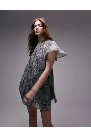 Topshop Vestito da giorno corto in chiffon con stampa animalier e cut-out