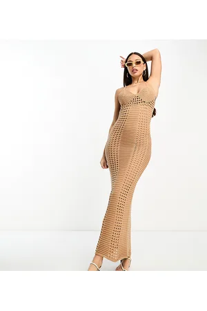 ASOS Donna Vestiti lunghi - ASOS DESIGN Tall - Vestito lungo color caramello all'uncinetto