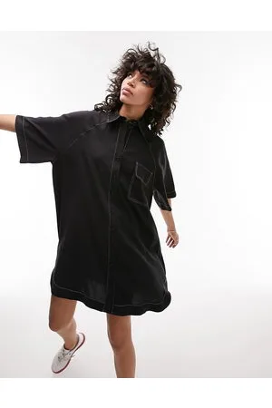 Topshop Vestito camicia corto oversize nero con impunture