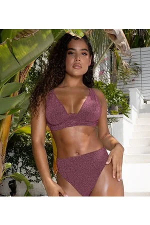 Wolf & Whistle X Malaika Terry Coppe Grandi - Slip bikini a vita alta mix & match metallizzato