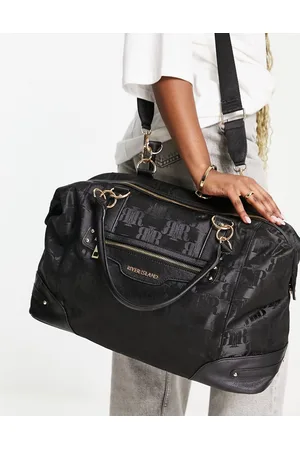 River Island Donna Portafogli e portamonete - Borsa weekend nera con monogrammi jacquard