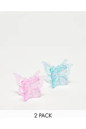 DesignB London Donna Fermagli per capelli - Confezione da 2 fermagli per capelli iridescenti blu e rosa a forma di farfalla