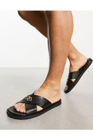 ASOS Sandali con fascette incrociate in pelle saffiano neri con applicazione
