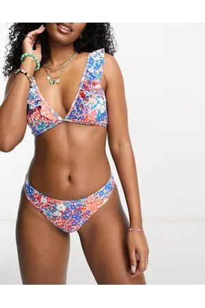 VILA Donna Bikini - Slip bikini blu a fiori misti in coordinato