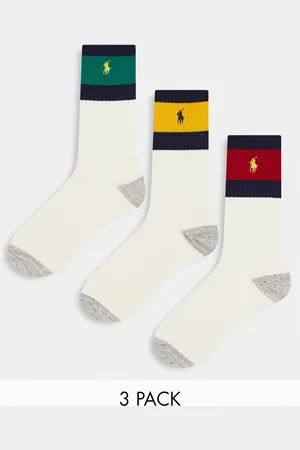 Ralph Lauren Confezione da 3 paia di calzini sporco a righe colorate con logo del pony