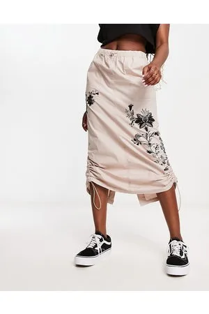 ASOS Gonna lunga cargo con arricciatura sul lato e ricamo