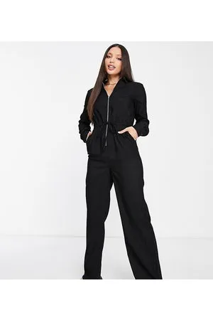 Lola May Tuta jumpsuit in velluto a coste nera allacciata in vita