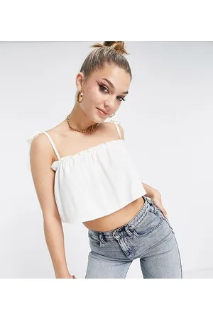 AsYou Crop top con volant e spalline allacciate