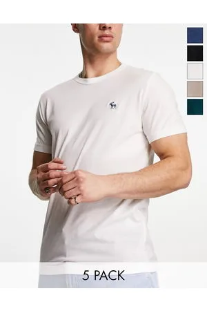 Abercrombie & Fitch Icon - Confezione da 5 T-shirt nera/blu/verde/beige/bianca con logo