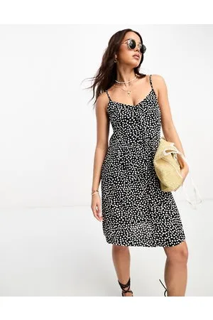 Pieces® Vestito midi con spalline sottili nero e bianco a pois