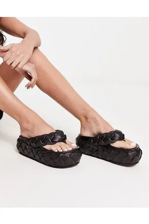 ASOS Freddie - Sandali bassi infradito intrecciati neri in pelle