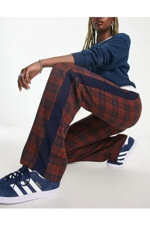 Heartbreak Pantaloni a fondo ampio marrone e blu navy a quadri