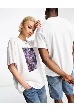 IIQUAL T-shirt oversize unisex bianca con stampa grafica a fiori