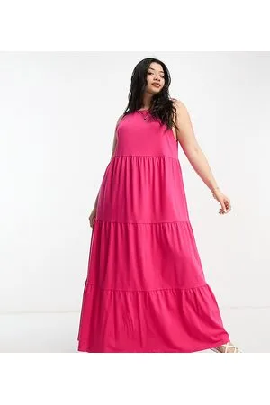 ASOS ASOS DESIGN Curve - Vestito lungo a balze senza maniche acceso