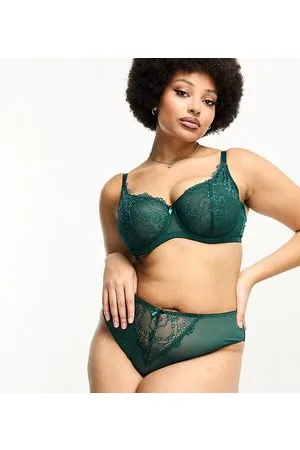 Ivory Rose Lingerie Ivory Rose Curve - Brasiliana in pizzo e rete sgambata a vita alta, colore smeraldo