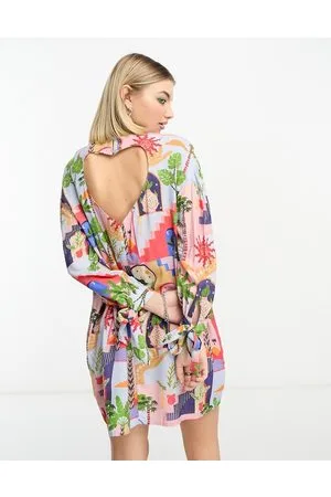 Native Youth Sunny Town - Vestito grembiule multicolore con stampa e cut-out a cuore