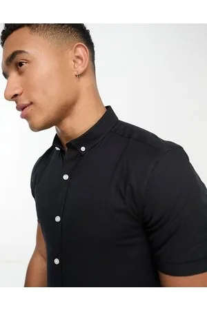 New Look Camicia Oxford a maniche corte attillata nera