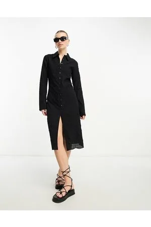 Weekday Vestito camicia midi increspato nero