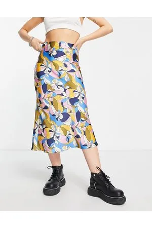 VIOLET ROMANCE Gonna midi in raso con stampa astratta a fiori in coordinato