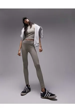 Topshop Leggings kaki a coste senza cuciture in coordinato