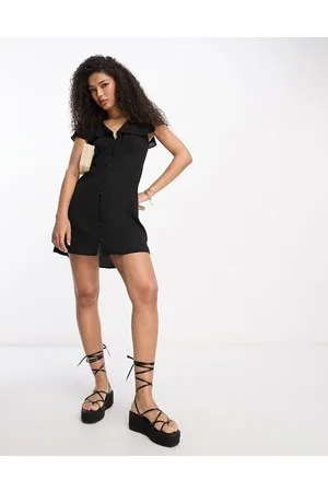 ASOS Vestito da giorno corto nero con bottoni e maniche con volant