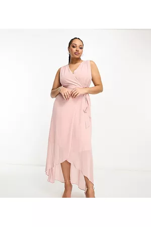 TFNC Donna Vestiti eleganti - Vestito lungo da damigella a portafoglio in chiffon color malva
