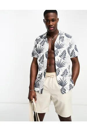 New Look Camicia a maniche corte bianca con stampa con foglie