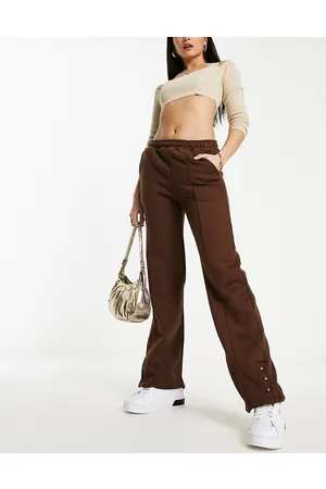 Threadbare Maddy - Joggers a pannelli marrone cioccolato con bottoni a pressione in coordinato