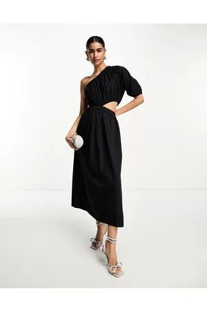 Pretty Lavish Vestito grembiule asimmetrico con gonna al polpaccio e cut-out