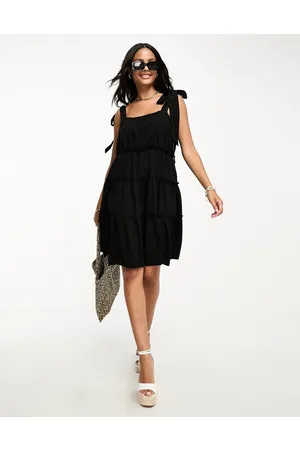 VERO MODA Vestito corto nero a balze con spalle allacciate
