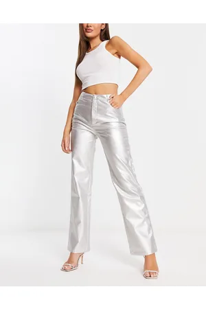 Bailey Rose Pantaloni dritti argentati lucidi
