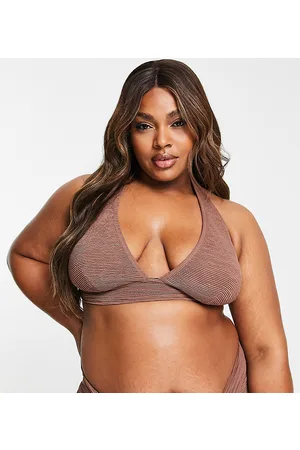 Ivory Rose Plus - Top bikini allacciato al collo in tessuto stropicciato