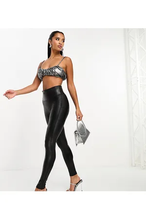 Spanx Petite - Leggings neri in pelle sintetica con fascia power stretch sagomata in vita