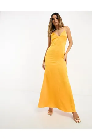 Abito lungo in tulle plumetis ricamato Donna, Giallo