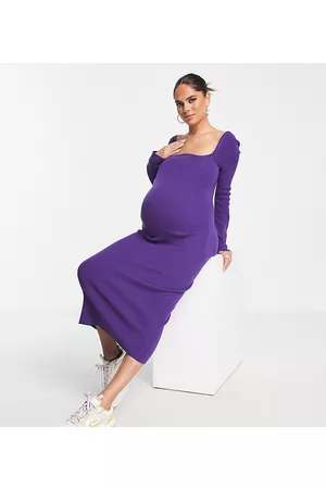 The Frolic Vestito midi intenso a coste con scollo arrotondato