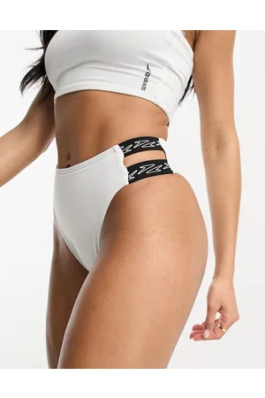Speedo Slip bikini double-face a vita alta bianchi con elastici con logo